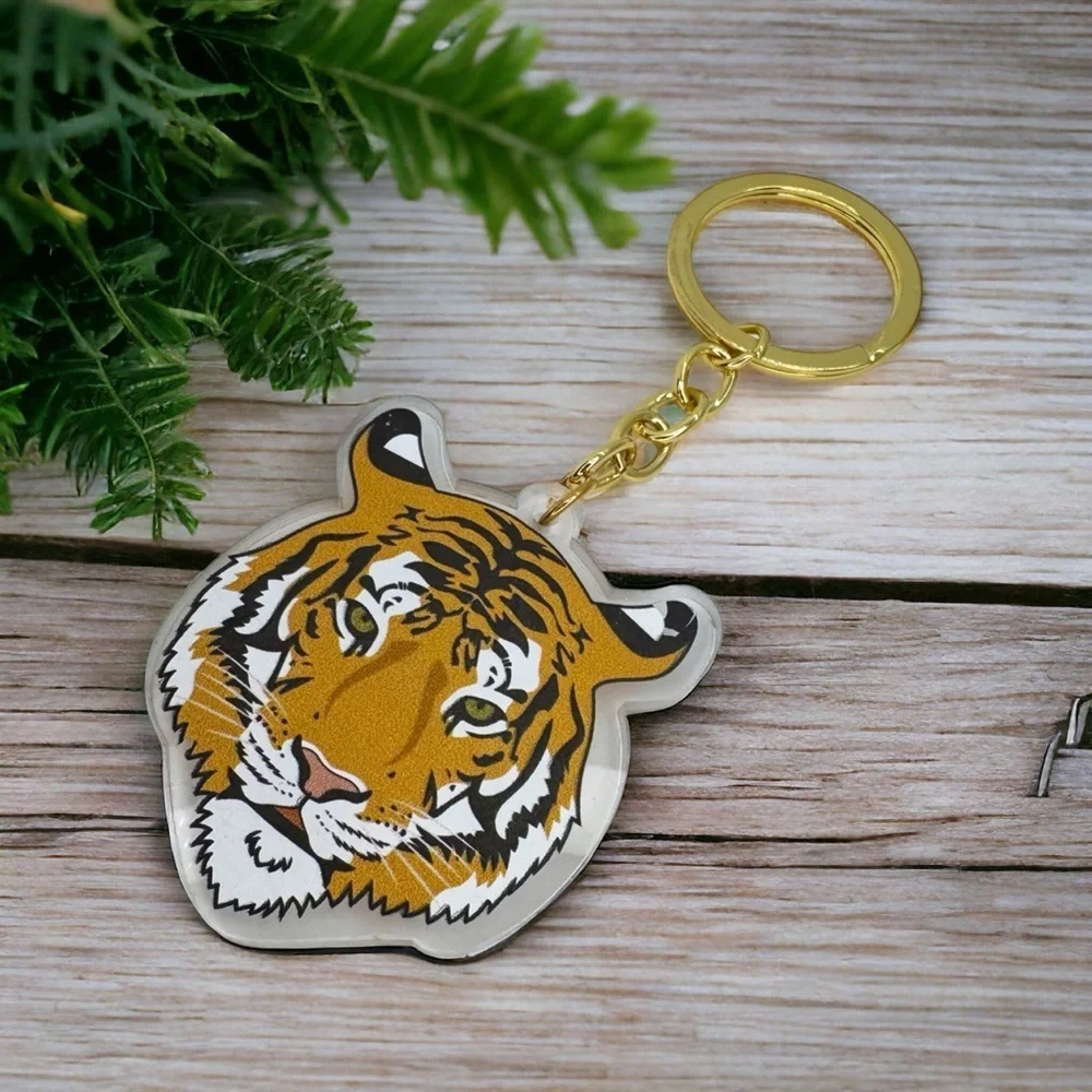 Tiger Acrylic Keychain Gold Key Ring Cute Tiger Fan Gift Bag Charm